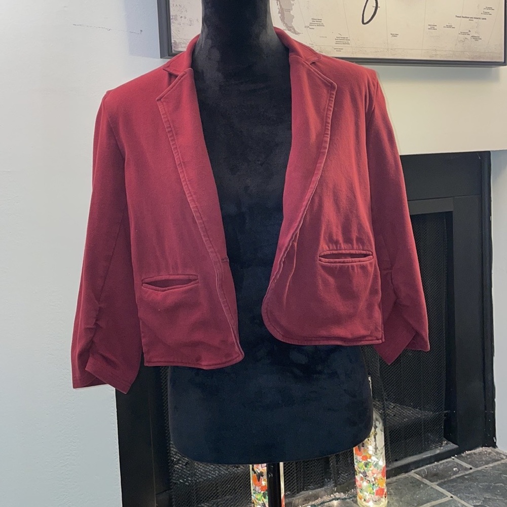 Red cotton blazer - 3/4 length sleeves